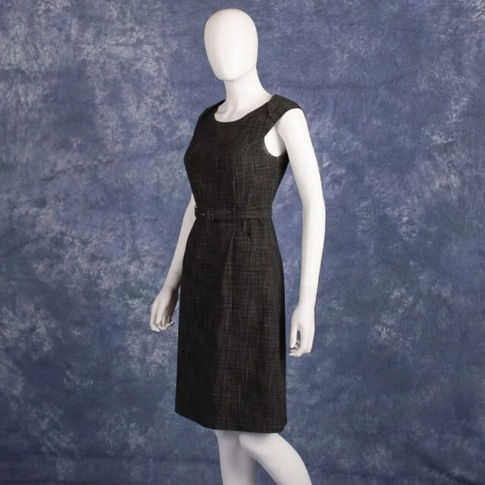 Merona Audrey Hepburn Style Charcoal Grey LBD Belted Midi Dress 2